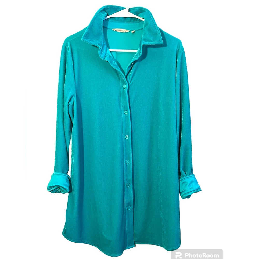 Soft Surroundings size M Botton up velvet boyfriend top